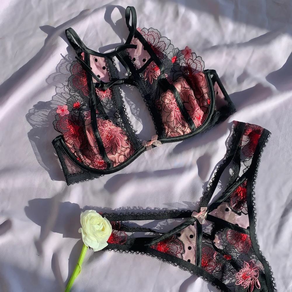 For Love & Lemons Zinnia Embroidered High Neck Bra